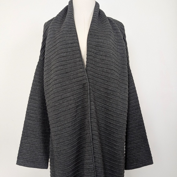 Luukaa Anthracite Wool Duster Long Cardigan Wide Sleeve Maxi Button Closure - Picture 5 of 12